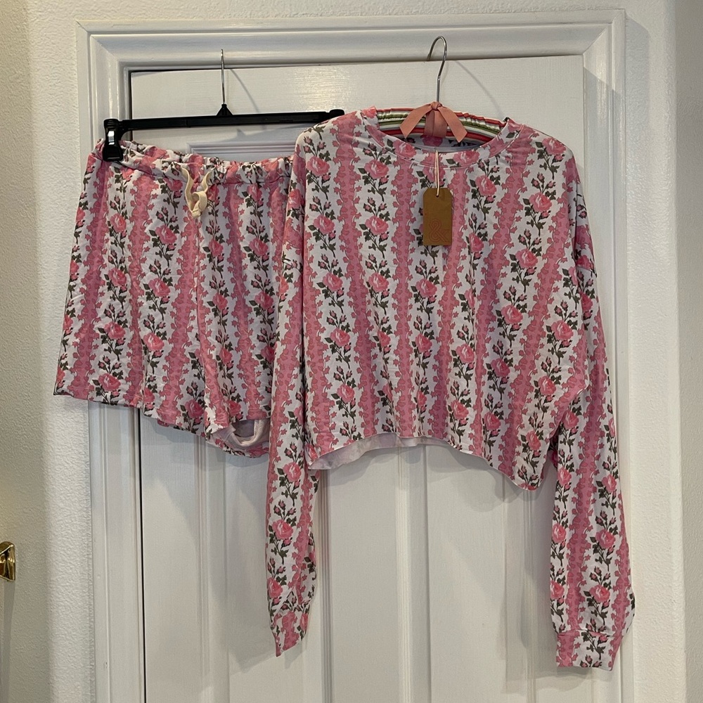 Loveshackfancy x stripe & stare collap pink pajama set